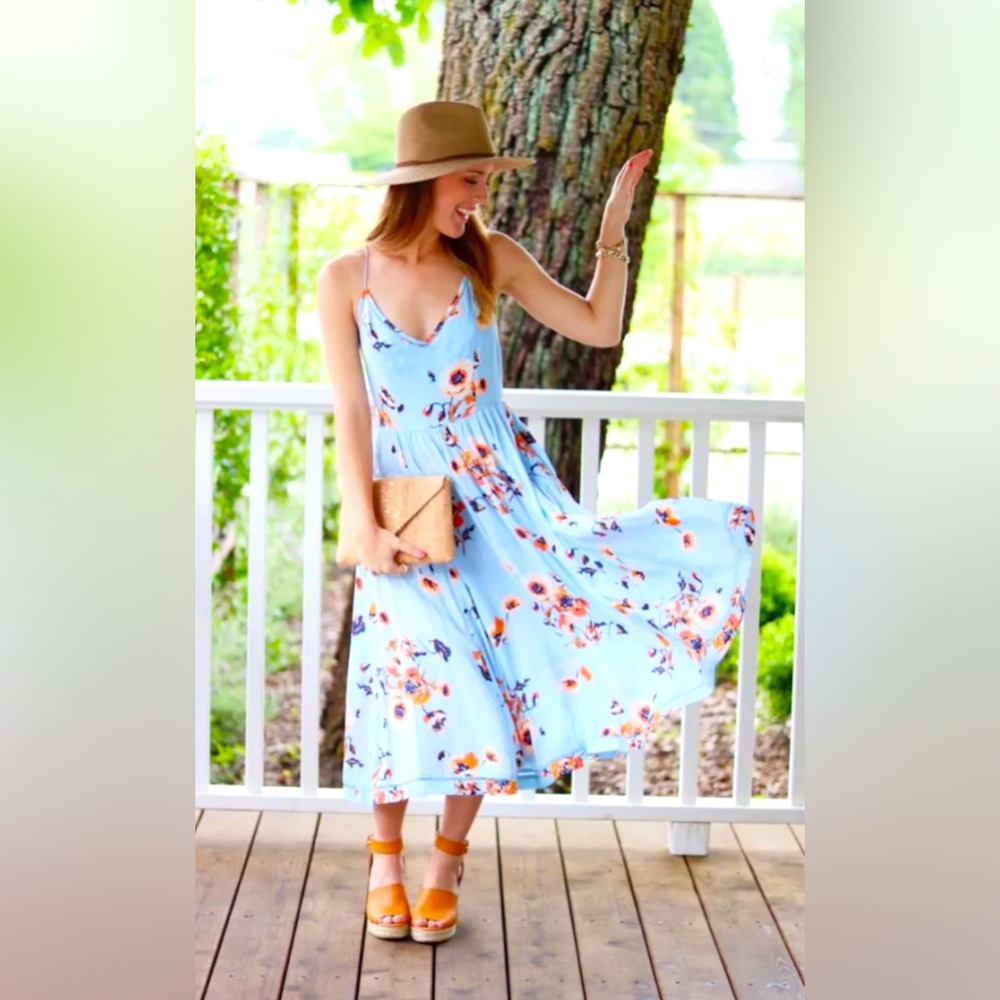 Urban Outfitters Cooperative Light Blue Floral Midi Dress Sundress Size 10